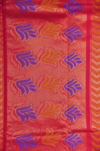 Small Zari Border With Floral Butta Orange Kora Silk Cotton Saree