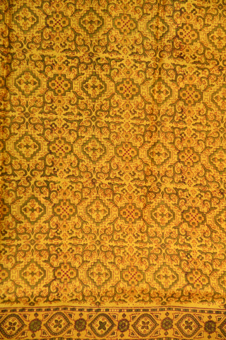 All over Pattern Mustard Yellow Printed Silk Saree