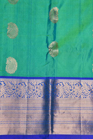Contrast Border With Paisley Butta Parrot Green Kanchipuram Silk Saree