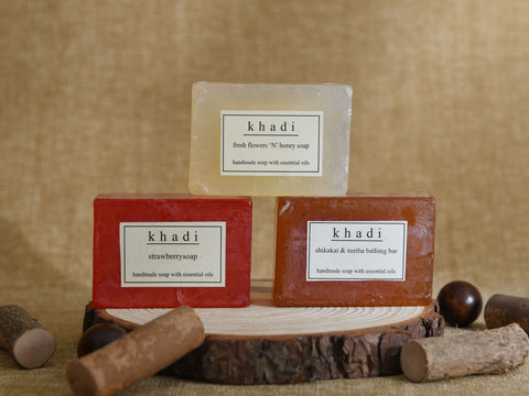 Pack Of 3 Handmade Soaps - Reetha, Honey And Strawberry