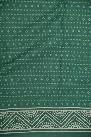 Geometric Design Chevron Border Teal Green Printed Cotton Saree