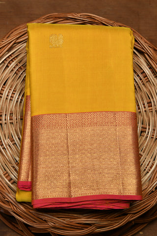 Peacock And Rudraksha Zari Butta Yellow Kanchipuram Silk Saree