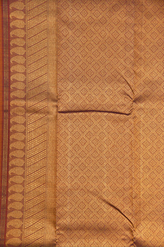 Paisley Zari Buttis And Border Ochre Yellow Kanchipuram Silk Saree