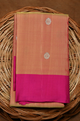Silver Zari Rudraksha Butta Salmon Pink Kanchipuram Silk Saree