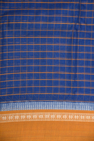 Thread Work Border With Checks Lapis Blue Semi Gadwal Cotton Saree