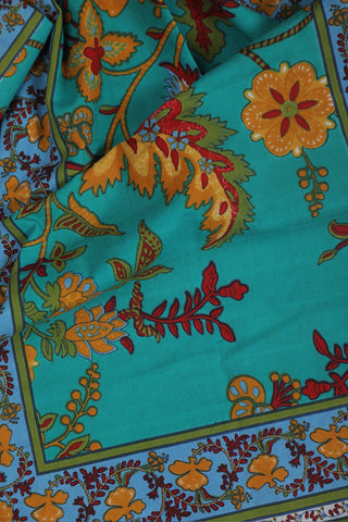 Floral Design Jaipur Print Turquoise Blue And Yellow Cotton Single Bedspread And Pillow Cover Set