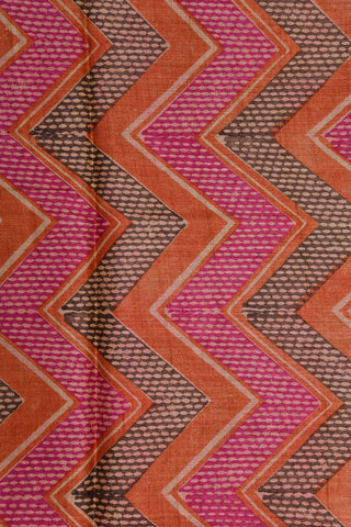 Chevron Design Multicolor Border Brown Tussar Silk Saree
