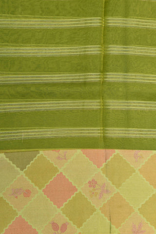 Geometric Design Border With Zari Stripes Mehandi Green Organza Silk Saree