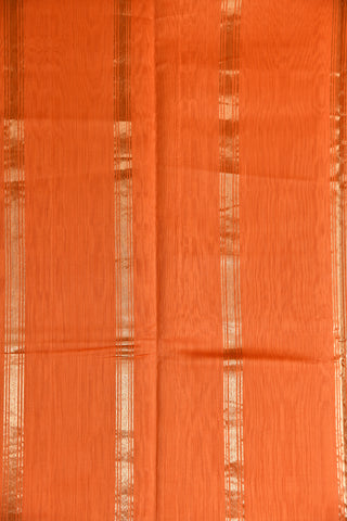 Zari Border In Plain Carrot Orange Kora Silk Cotton Saree