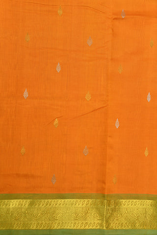 Contrast Border Zari Butta Bright Orange Silk Cotton Saree