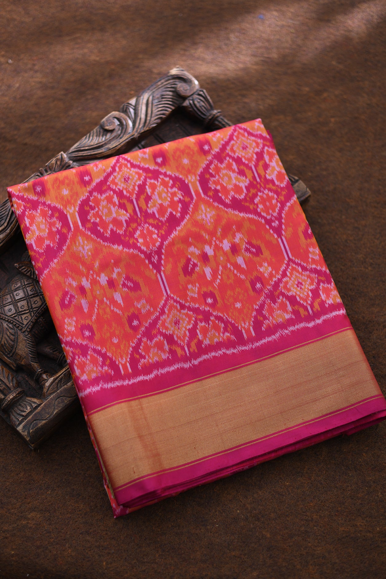 Zari Border With Ogee Pattern Pink Pochampally Silk Saree
