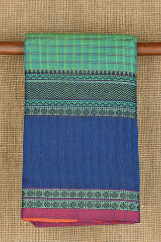 Traditional Thread Work Border Teal Green Chettinadu Cotton Saree