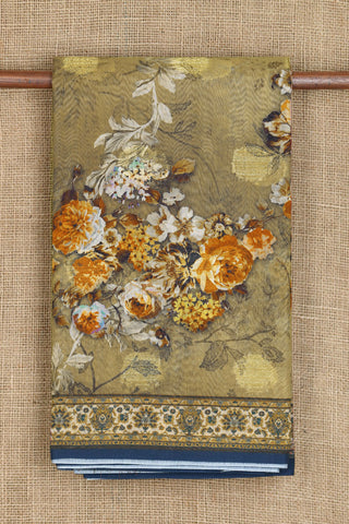 Small Border With Floral Digital Printed Beige Semi Linen Silk Saree