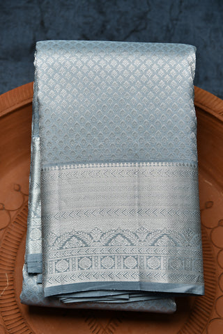 Silver Zari Big Border With Buttis Body Grey Kanchipuram Silk Saree