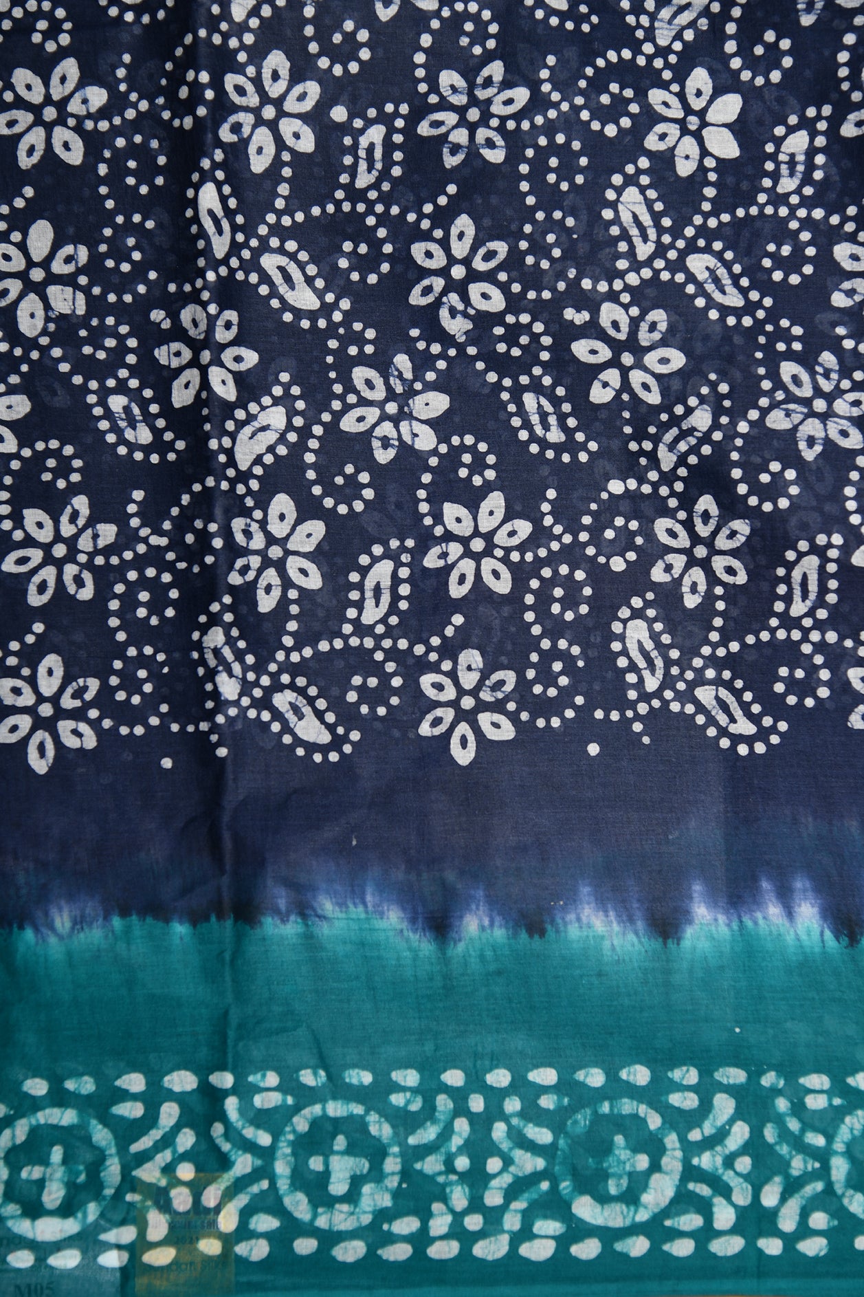 Batik Floral Printed Indigo Blue Hyderabad Cotton Saree