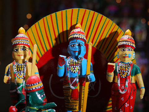 Traditional Handmade Wooden Raman Seetha Family Toy For Golu