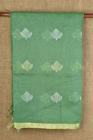 Floral Design Green Linen Cotton Saree