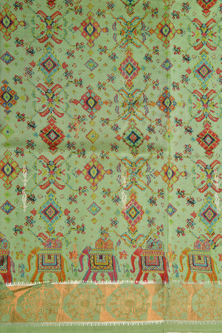 Allover Digital Printed Design Sage Green Kanchipuram Silk Saree