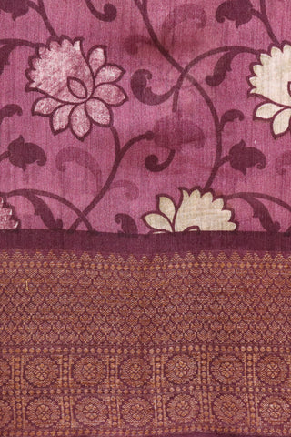 Floral Design Regal Purple Printed Tussar Saree