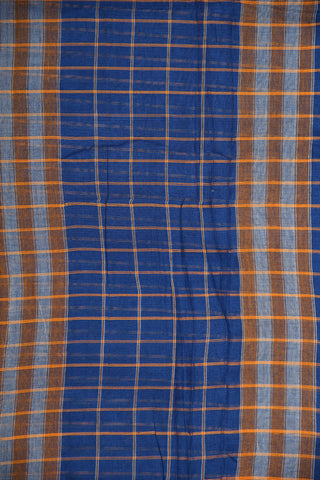 Thread Work Border With Checks Lapis Blue Semi Gadwal Cotton Saree
