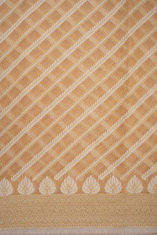 Diagonal Pattern Yellowish Beige Banarasi Cotton Saree
