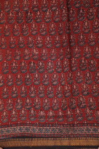 Brick Red Ajrakh Hand Block Printed Cotton Saree