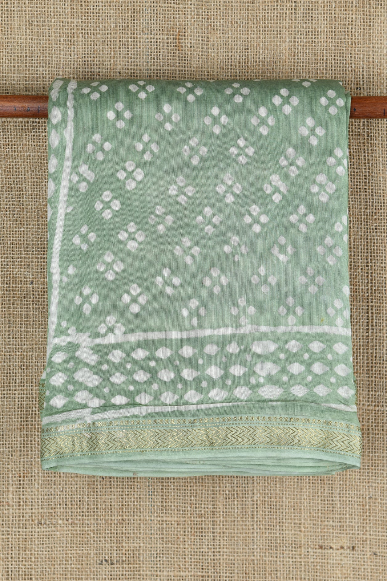 Chevron Border Design Sage Green Maheswari Silk Cotton Saree