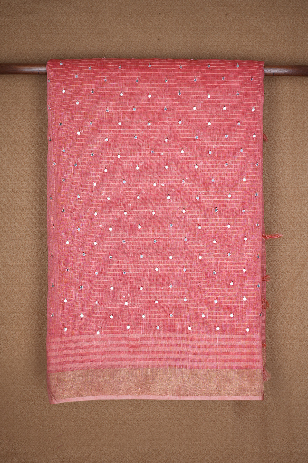 Mirror Work Design Pink Linen Saree