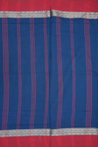 Paisley Threadwork Border Berry Blue Bengal Cotton Saree