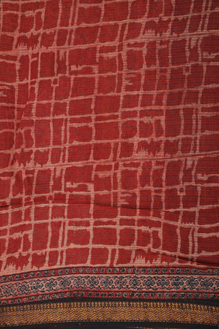 Brick Red Ajrakh Hand Block Printed Cotton Saree