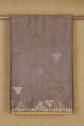 Copper Tissue With Triangle Design Taupe Grey Tussar Saree