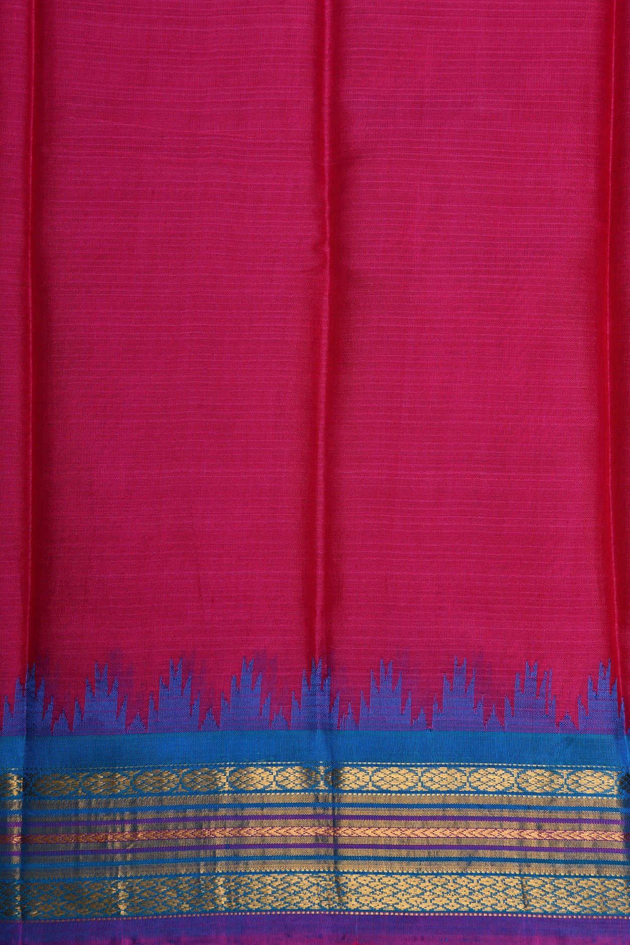 Traditional Border With Running Temple Design Crimson Red Gadwal Cotton Saree