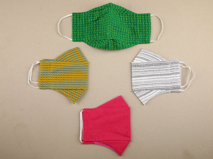 Set of 4 Fitted Cotton Non Surgical Masks 3 Layer In Assorted Designs
