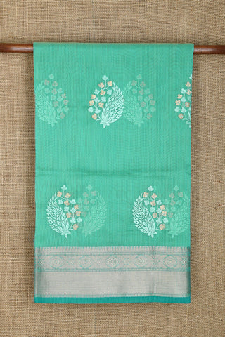 Floral Zari Border In Embroidered Sea Green Semi Kota Saree