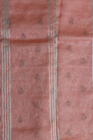 Threaded Dotted Peach Pink Linen Cotton Saree