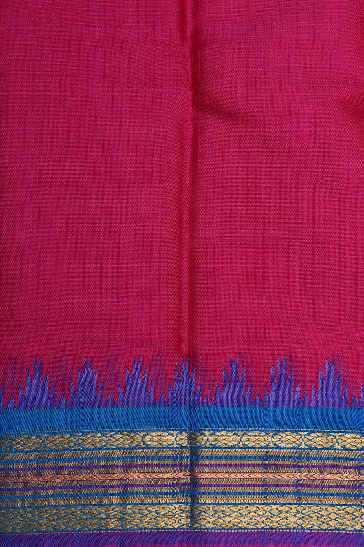 Traditional Border With Running Temple Design Crimson Red Gadwal Cotton Saree