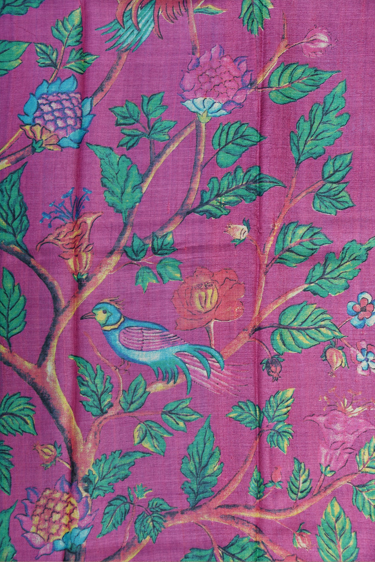 Floral And Birds Digital Printed Mauve Purple Tussar Silk Saree