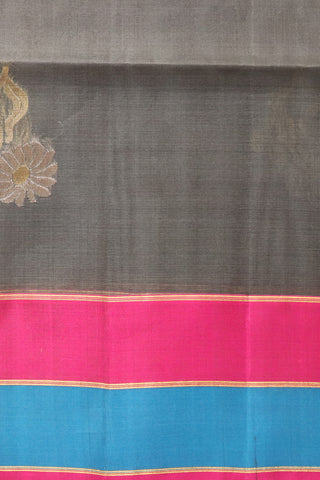 Marigold Motif Grey Kanchipuram Silk Saree