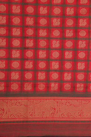 Traditional Thread Work Animal Motif Coral Pink Coimbatore Cotton Saree