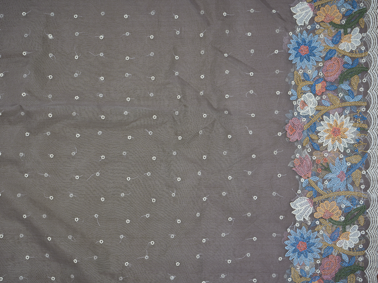 Ogee Floral Design Dark Grey Banaras Unstitched Salwar Material
