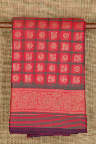 Traditional Thread Work Animal Motif Coral Pink Coimbatore Cotton Saree