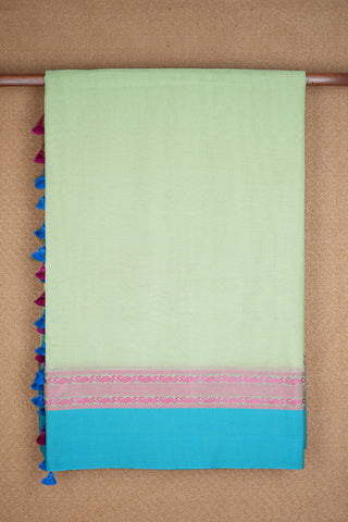 Paisley Threadwork Border Pastel Green Bengal Cotton Saree