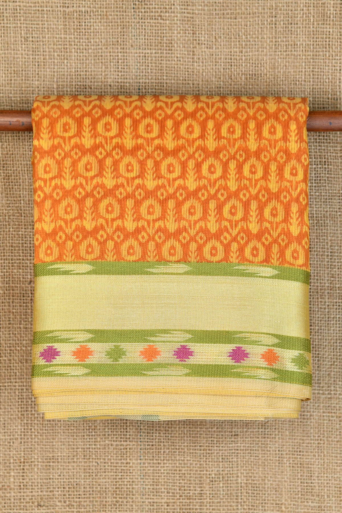 Thread Work Minimal Border With All Over Floral Design Mustard Yellow Kota Cotton Saree