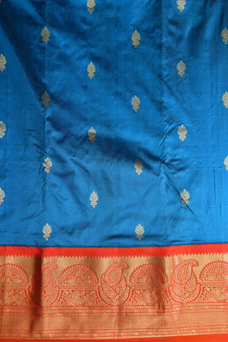 Contrast Border With Bindi Buttis Cerulean Blue Kanchipuram Silk Saree
