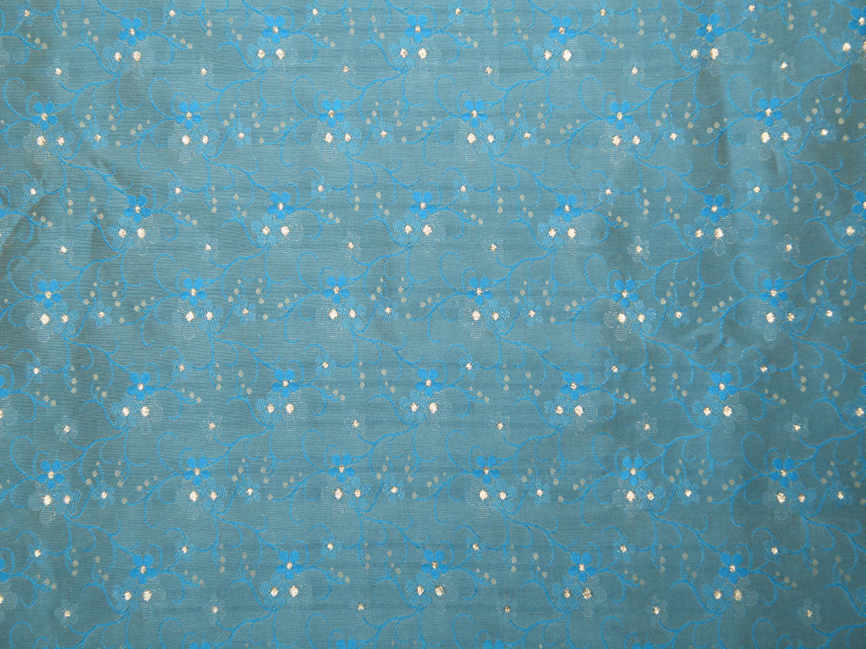 Jacquard Azure Blue Semi Banaras Silk Unstitched Blouse Material