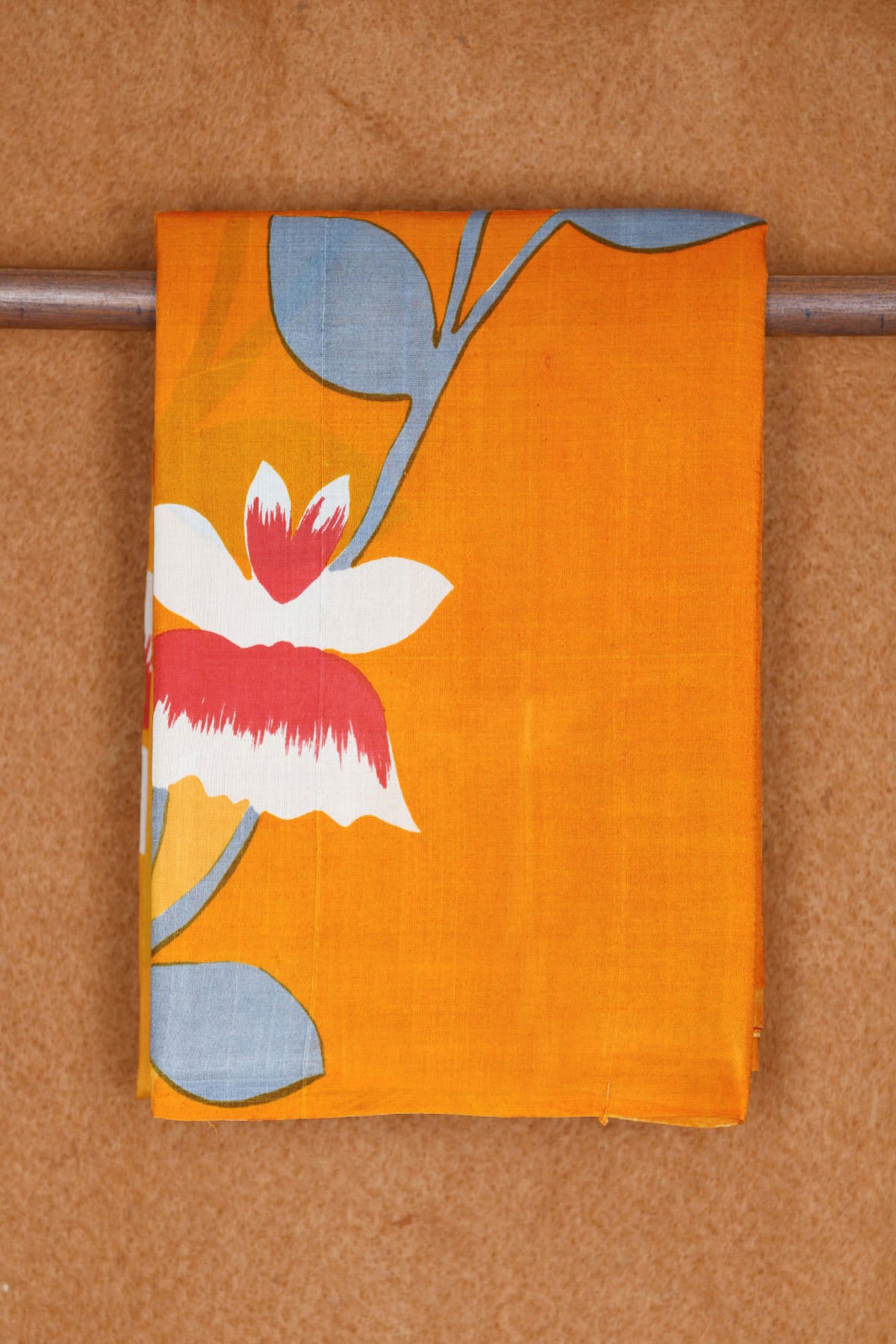 Floral Design Batik Printed Mustard Yellow Silk Saree