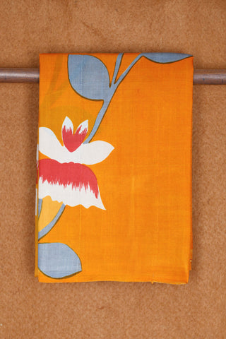Floral Design Batik Printed Mustard Yellow Silk Saree