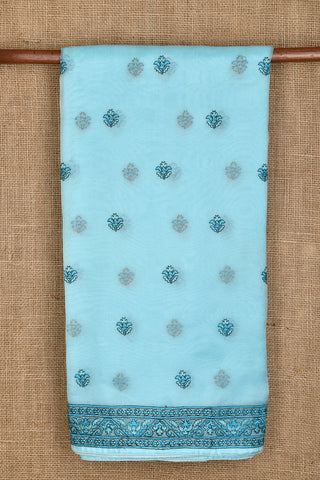 Embroidered  Border And Buttis Pastel Blue Organza Silk Saree