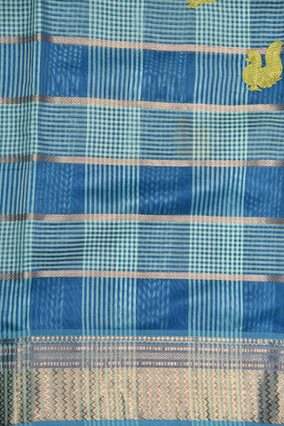 Zari Border With Veldhari Stripes And Embroidered Annam Butta Aegean Blue Maheswari Silk Cotton Saree