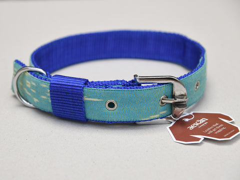 Sea Blue Cotton Ikat Dog Collar